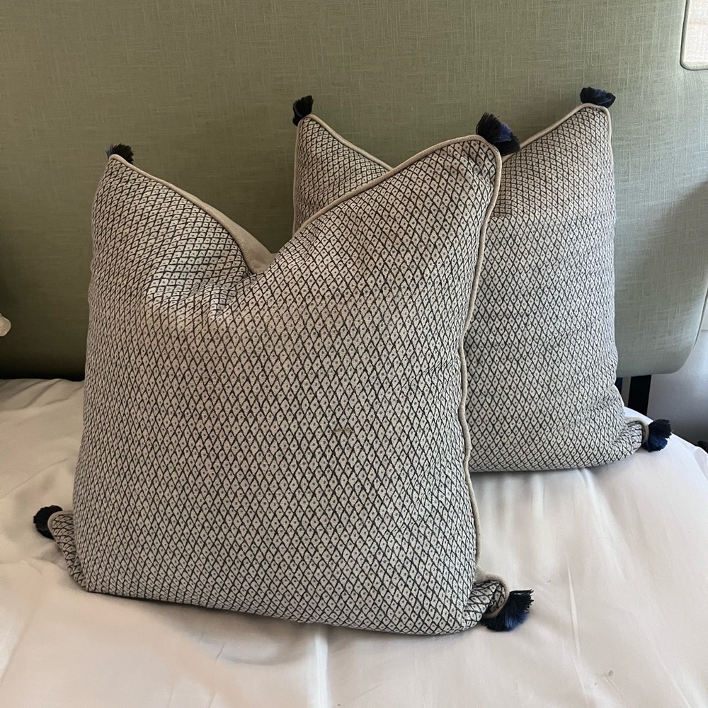Custom pillows - blue diamond print with tassels